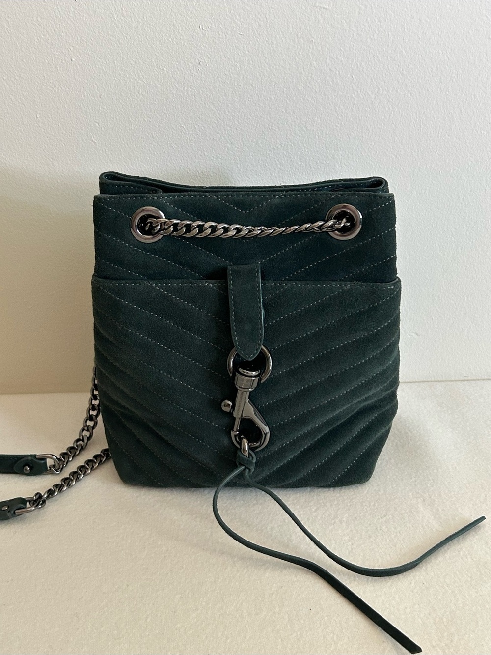 Rebecca Minkoff Edie Quilted suede leather Bucket Bag - dark green